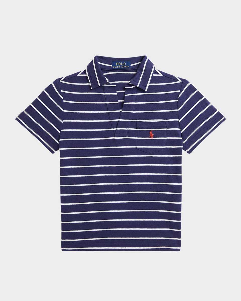 Boy's Linen Striped Polo Shirt, Size 2-